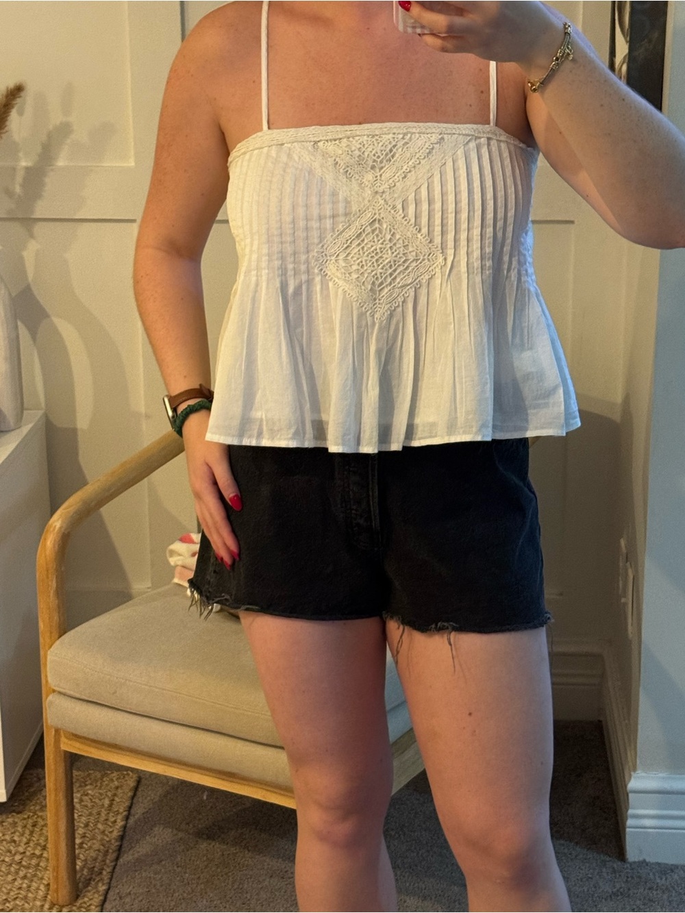 LOFT White Lace-Front Spaghetti Strap Peplum Camisole